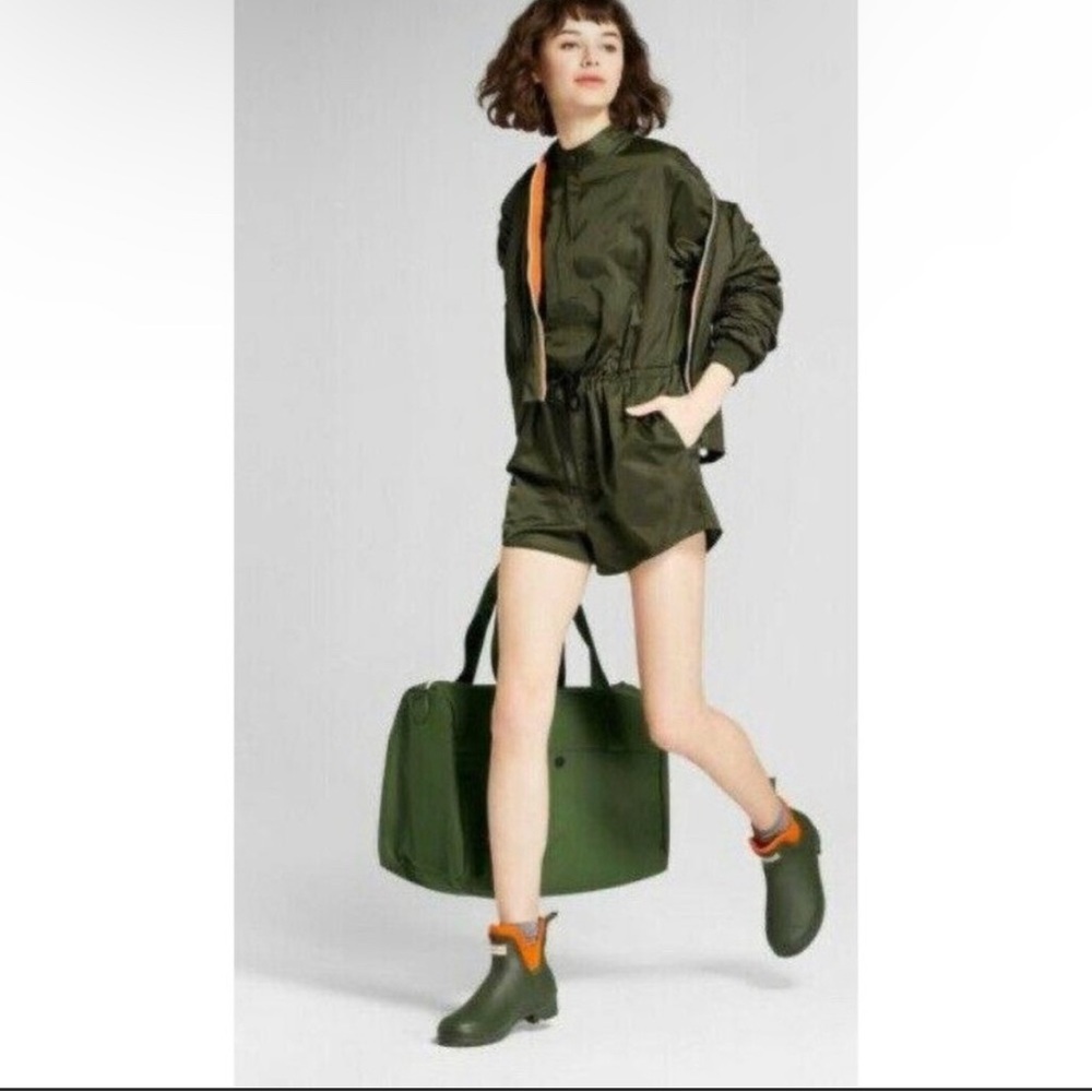 Final sale - Hunter Olive Green Front Tie Long Sleeve Romper S B1